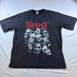 Slipknot Mask Graphic T-Shirt Mens 2XL Black Acid Wash Heavyweight Cotton Tee